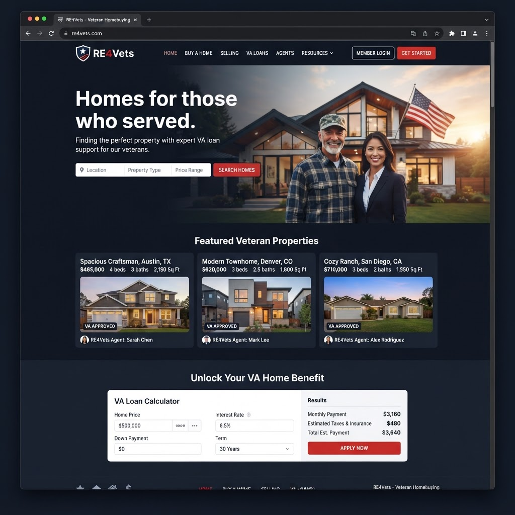 RE4Vets website designed and built by Turbo Builders