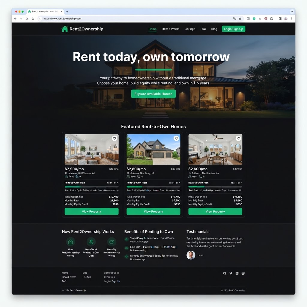 Rent2Ownership website designed and built by Turbo Builders